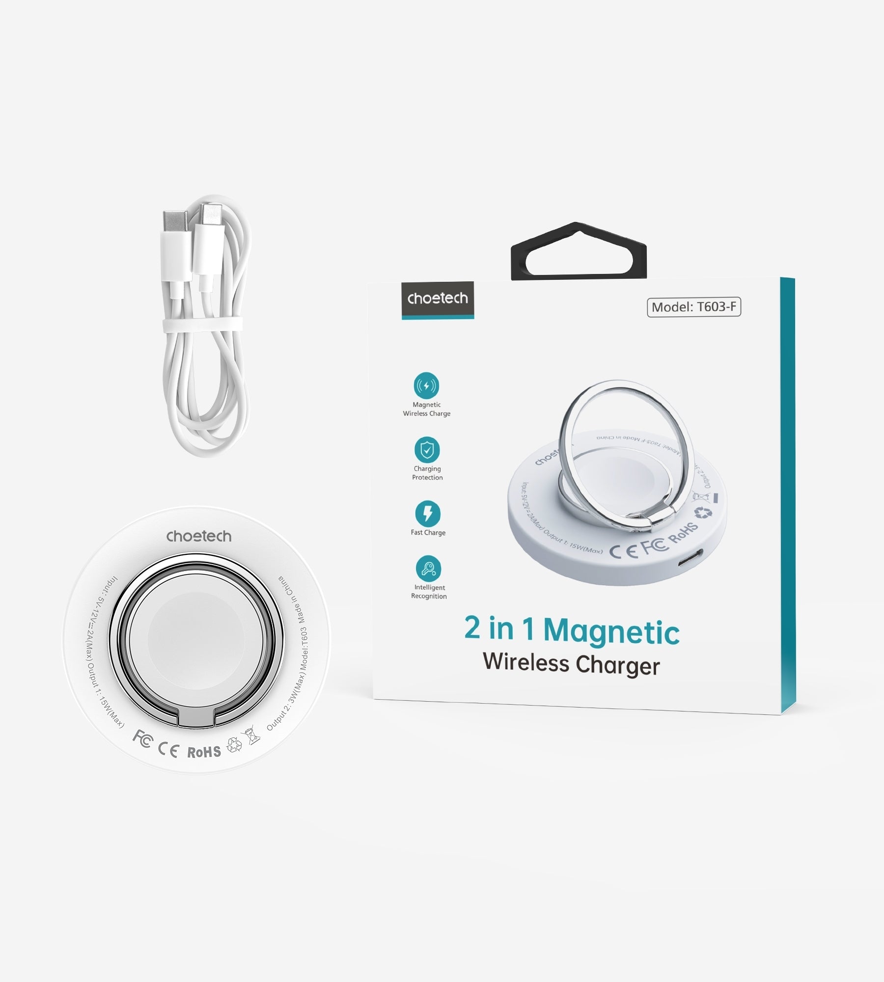 CHOETECH T603-F Ring Holder and Magnetic 15W Wireless Charger for Phone/airPod/iWatch V28-ELECHOT603F