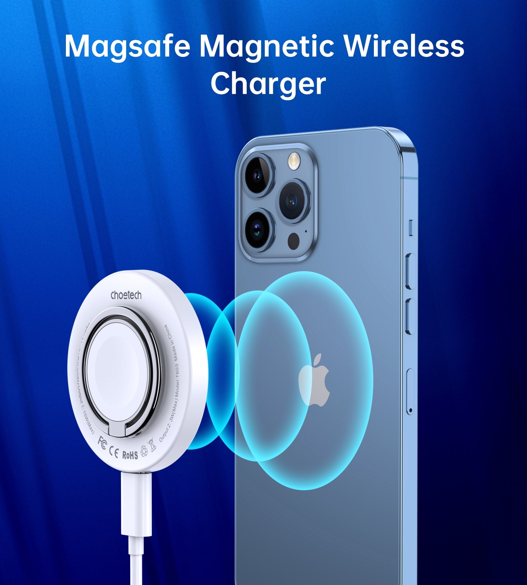 CHOETECH T603-F Ring Holder and Magnetic 15W Wireless Charger for Phone/airPod/iWatch V28-ELECHOT603F