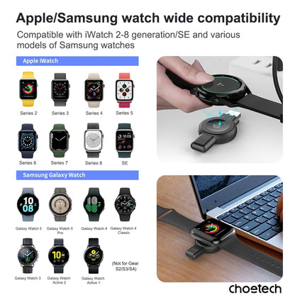 CHOETECH T606-F USB-A +USB-C Magnetic Charger for Samsung & Apple Watch V28-ELECHOT606F