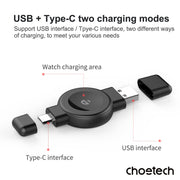 CHOETECH T606-F USB-A +USB-C Magnetic Charger for Samsung & Apple Watch V28-ELECHOT606F