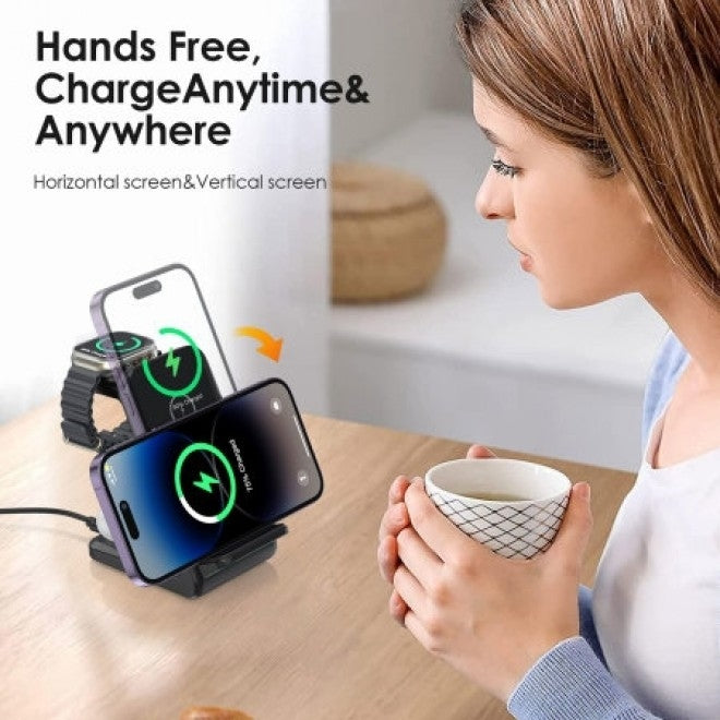 CHOETECH T608-F-BK 15W 4-in-1 Wireless Charger Stand for iWatch and Samsung Watch (Black) V28-ELECHOT608FBK