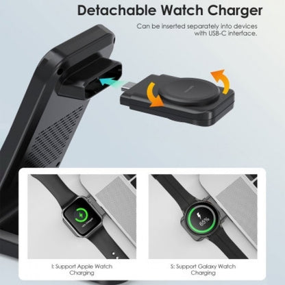 CHOETECH T608-F-BK 15W 4-in-1 Wireless Charger Stand for iWatch and Samsung Watch (Black) V28-ELECHOT608FBK
