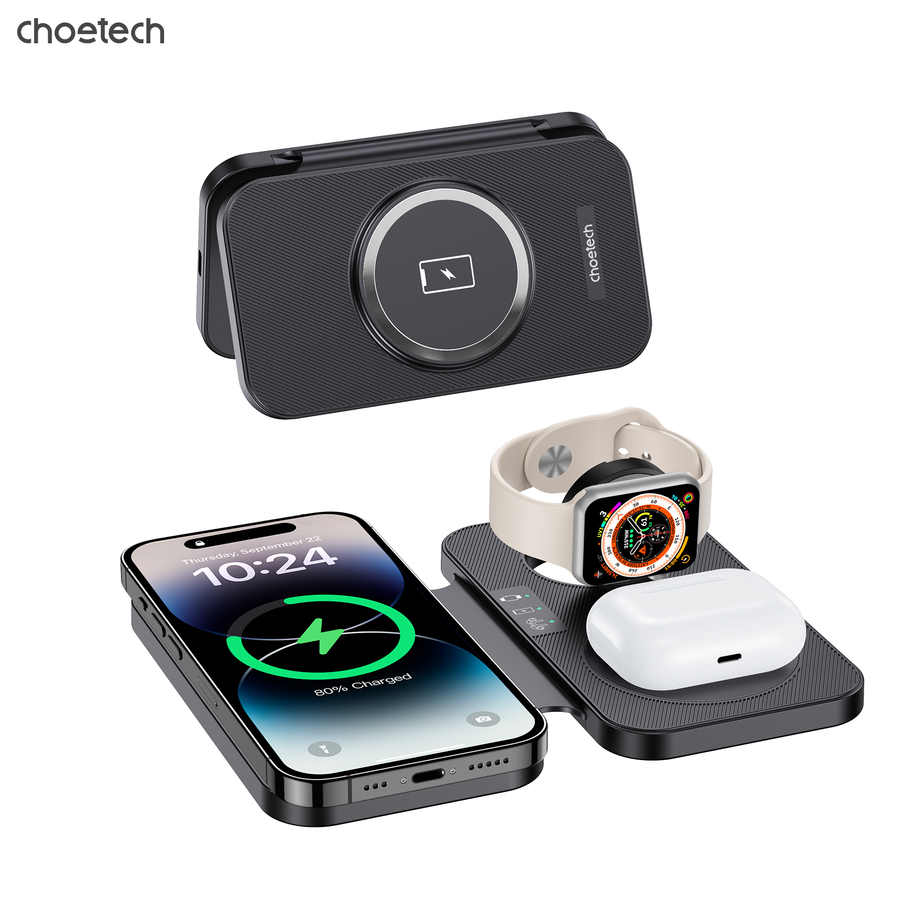 CHOETECH T616-F-BK 3in1 Magnetic Foldable Wireless Charger Black V28-ELECHOT616FBK
