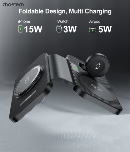 CHOETECH T616-F-BK 3in1 Magnetic Foldable Wireless Charger Black V28-ELECHOT616FBK