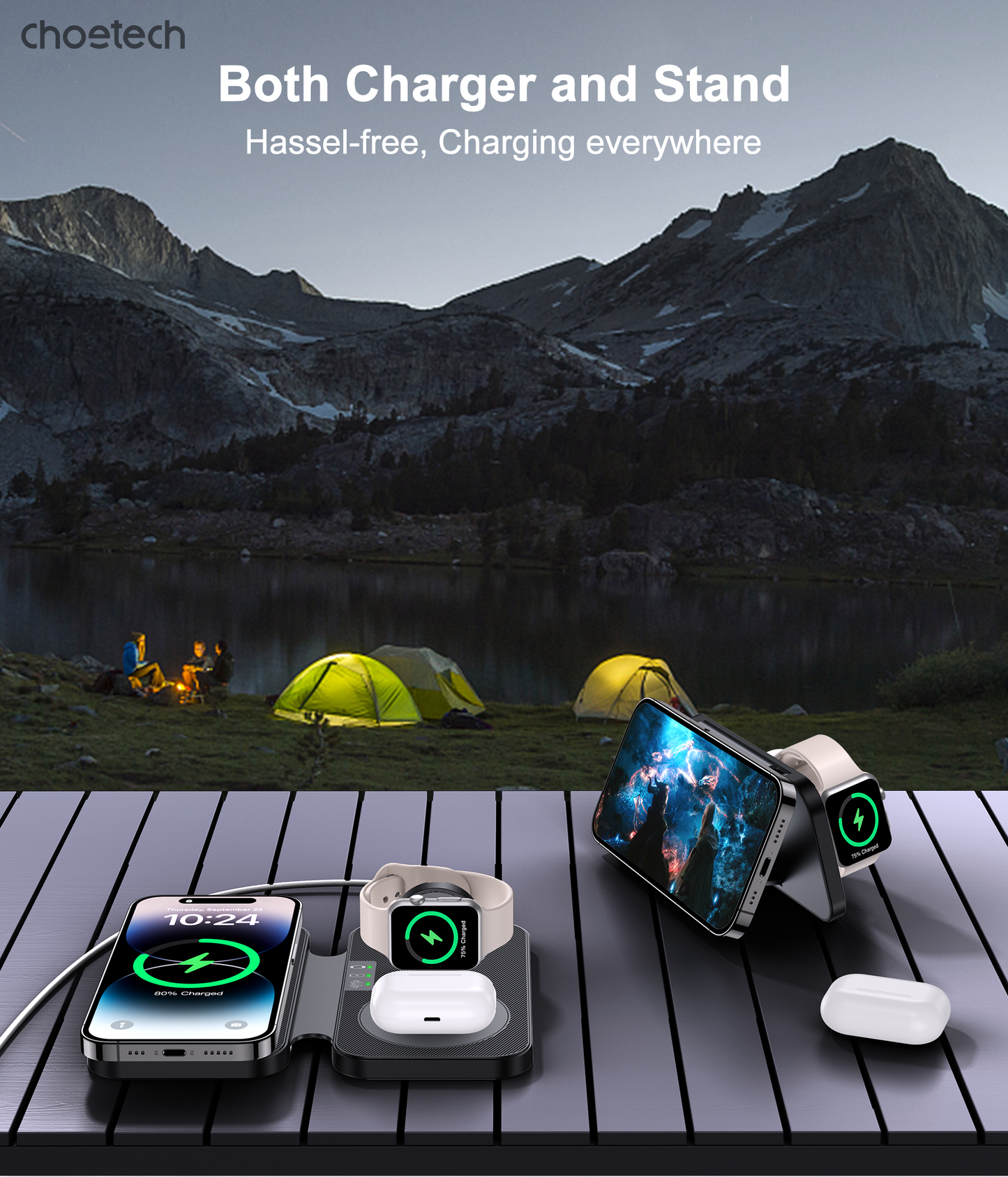 CHOETECH T616-F-BK 3in1 Magnetic Foldable Wireless Charger Black V28-ELECHOT616FBK