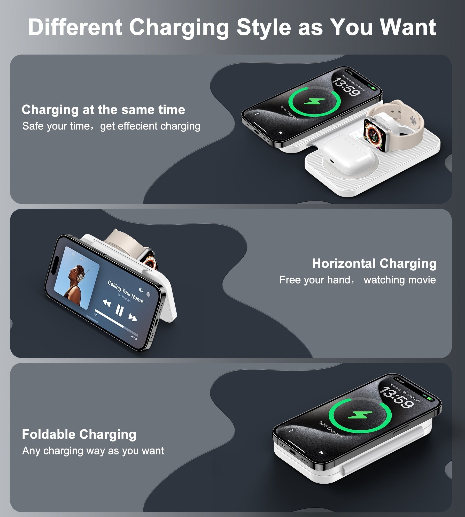 CHOETECH T616-F-WH 3in1 Magnetic Foldable Wireless Charger White V28-ELECHOT616FWH