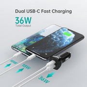 CHOETECH TC0008-BK Dual USB-C 36W Car Charger Adapter Black V28-ELECHOTC0008BK