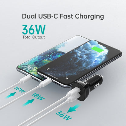 CHOETECH TC0008-BK Dual USB-C 36W Car Charger Adapter Black V28-ELECHOTC0008BK