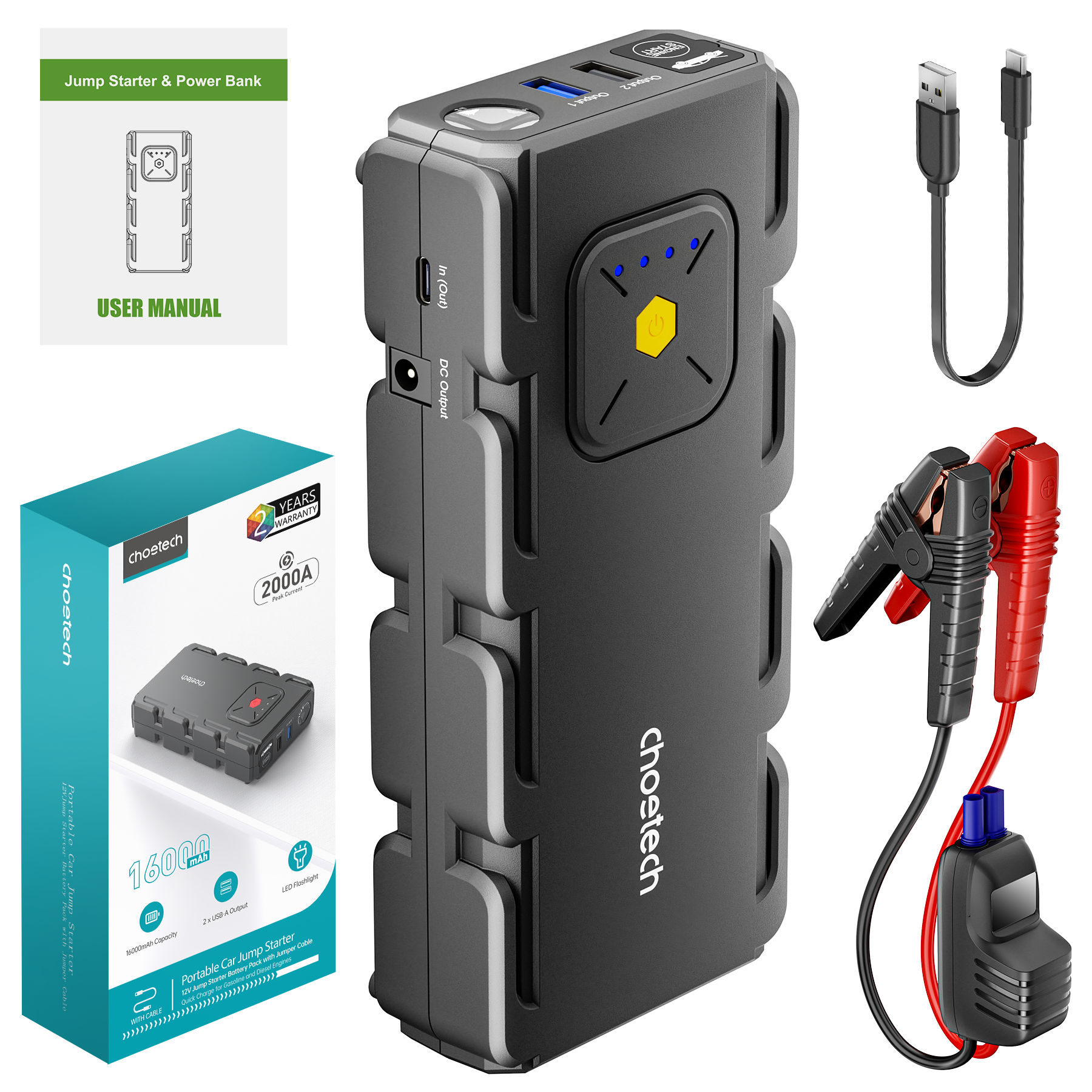 CHOETECH TC0009 16000mAh Portable Car Jump Starter with Emergency Light V28-ELECHOTC0009
