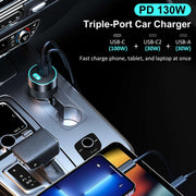 CHOETECH TC0011 130W 3 Ports (Dual USB-C Port PD3.0 + USB-A Port) Fast Car Charger V28-ELECHOTC0011
