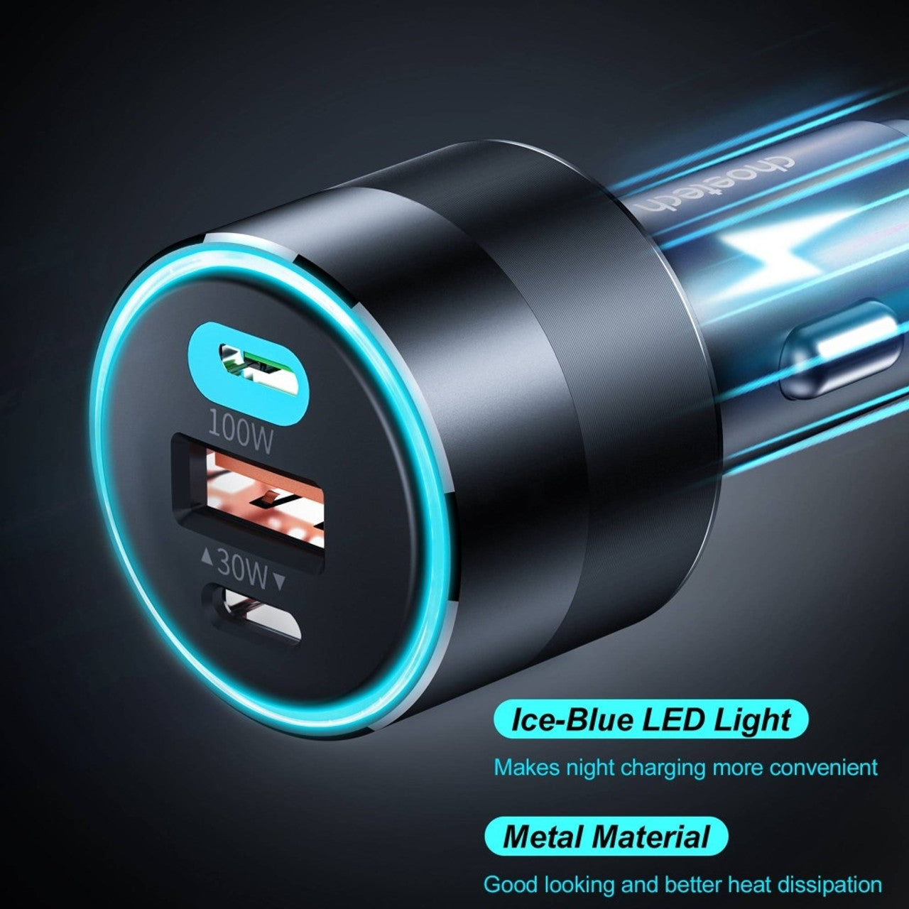 CHOETECH TC0011 130W 3 Ports (Dual USB-C Port PD3.0 + USB-A Port) Fast Car Charger V28-ELECHOTC0011