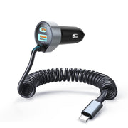 CHOETECH TC0030 65W 3-Port Fast Car Charger with 3.3ft Type-C Stretchable Cable V28-ELECHOTC0030