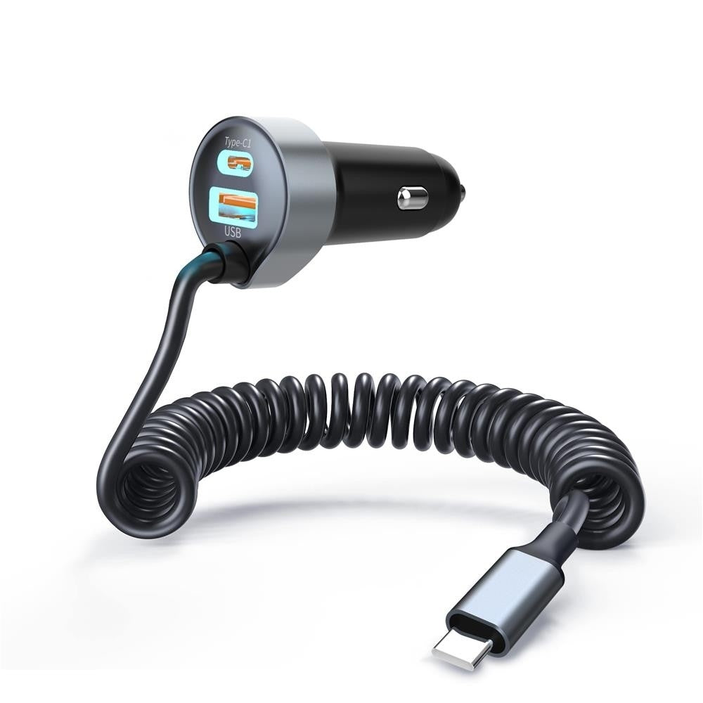 CHOETECH TC0030 65W 3-Port Fast Car Charger with 3.3ft Type-C Stretchable Cable V28-ELECHOTC0030