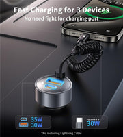 CHOETECH TC0030 65W 3-Port Fast Car Charger with 3.3ft Type-C Stretchable Cable V28-ELECHOTC0030