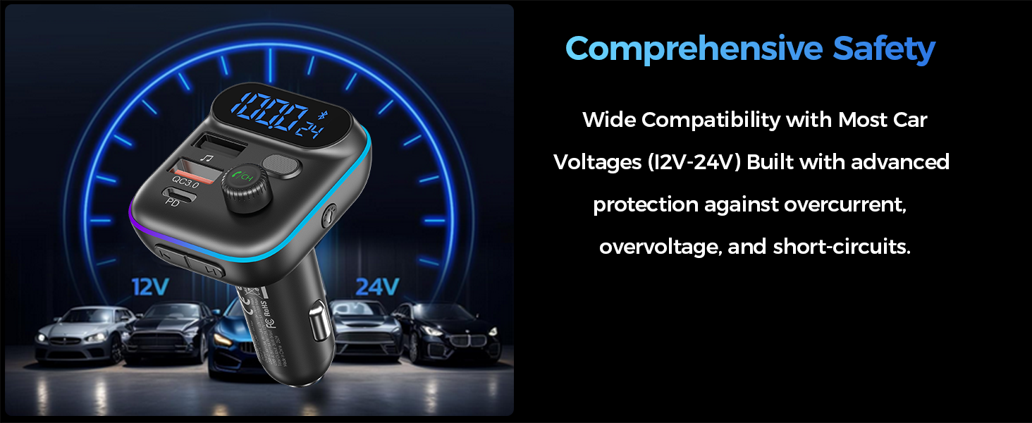 Choetech TC0050 PD36W Bluetooth FM Car Transmitter Charger V28-ELECHOTC0050