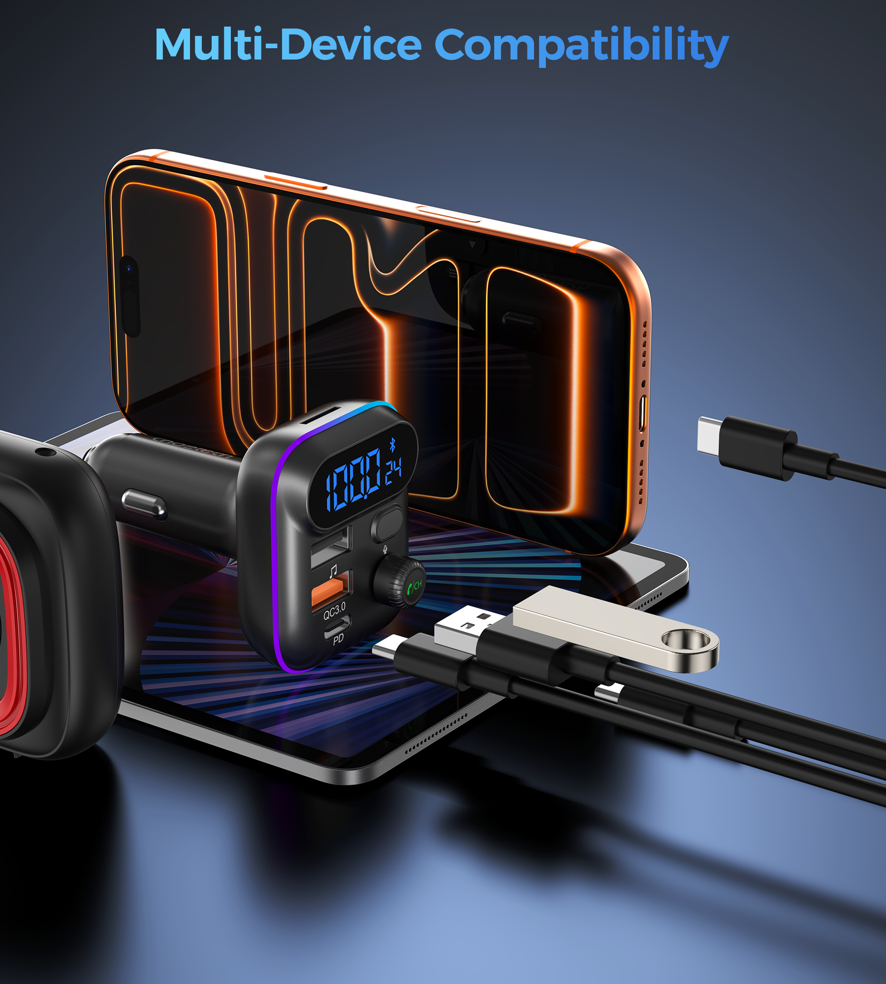 Choetech TC0050 PD36W Bluetooth FM Car Transmitter Charger V28-ELECHOTC0050