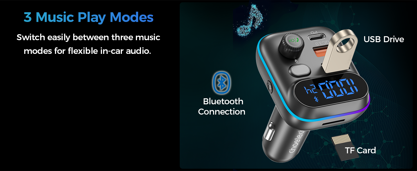 Choetech TC0050 PD36W Bluetooth FM Car Transmitter Charger V28-ELECHOTC0050