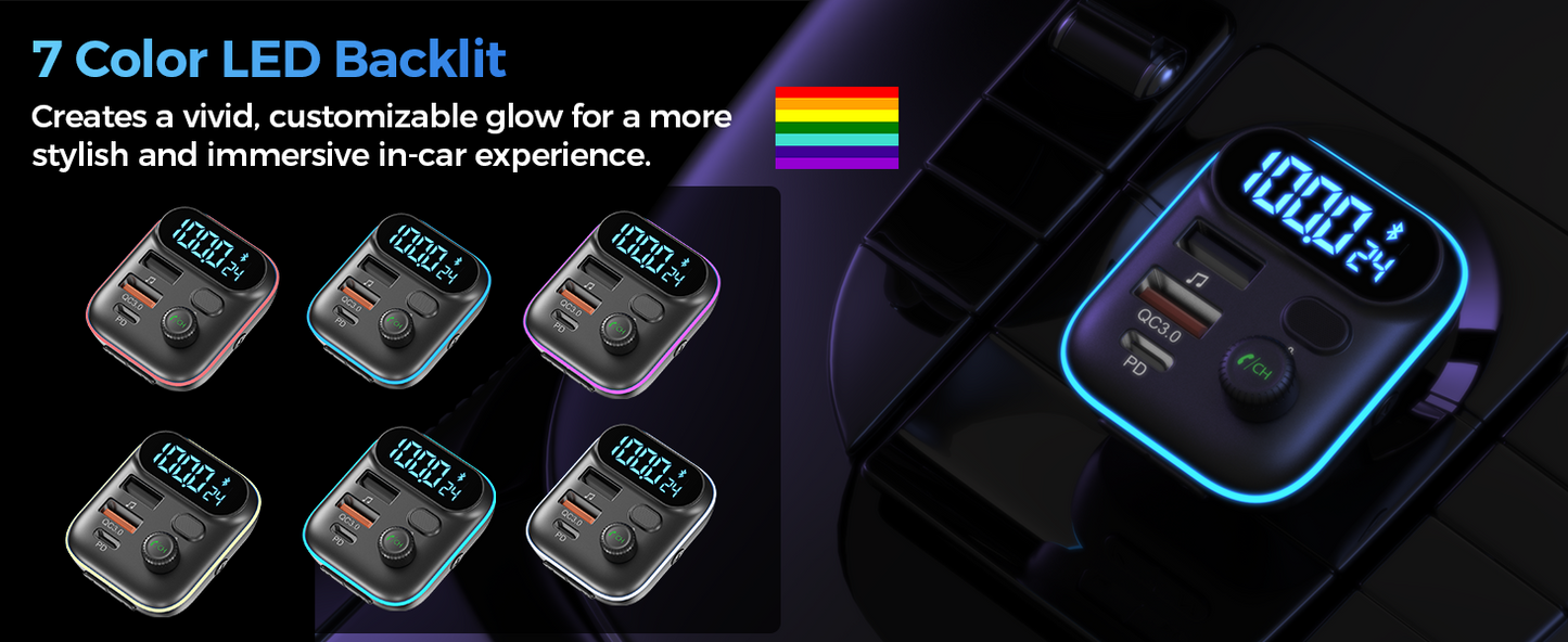 Choetech TC0050 PD36W Bluetooth FM Car Transmitter Charger V28-ELECHOTC0050