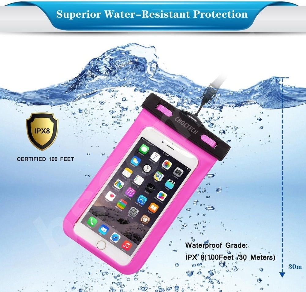 CHOETECH WPC007-PK Universal WaterProof Cell Phone Pouch bag up to 8-inch (Pink) V28-ELECHOWPC007PK
