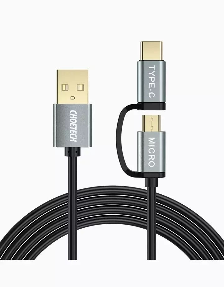 CHOETECH XAC-0012-102BK 2-in-1 USB Type C+Micro USB Cable 1.2m Charge & Sync for Samsung Phones V28-ELECHOXAC0012102BK