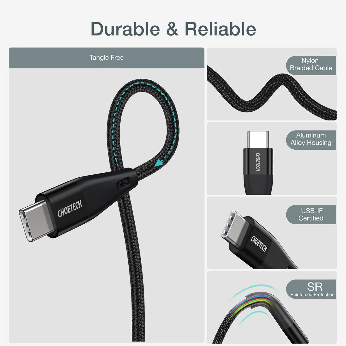 CHOETECH XCC-1004 USB-C To USB-C Cable 2M V28-ELECHOXCC1004