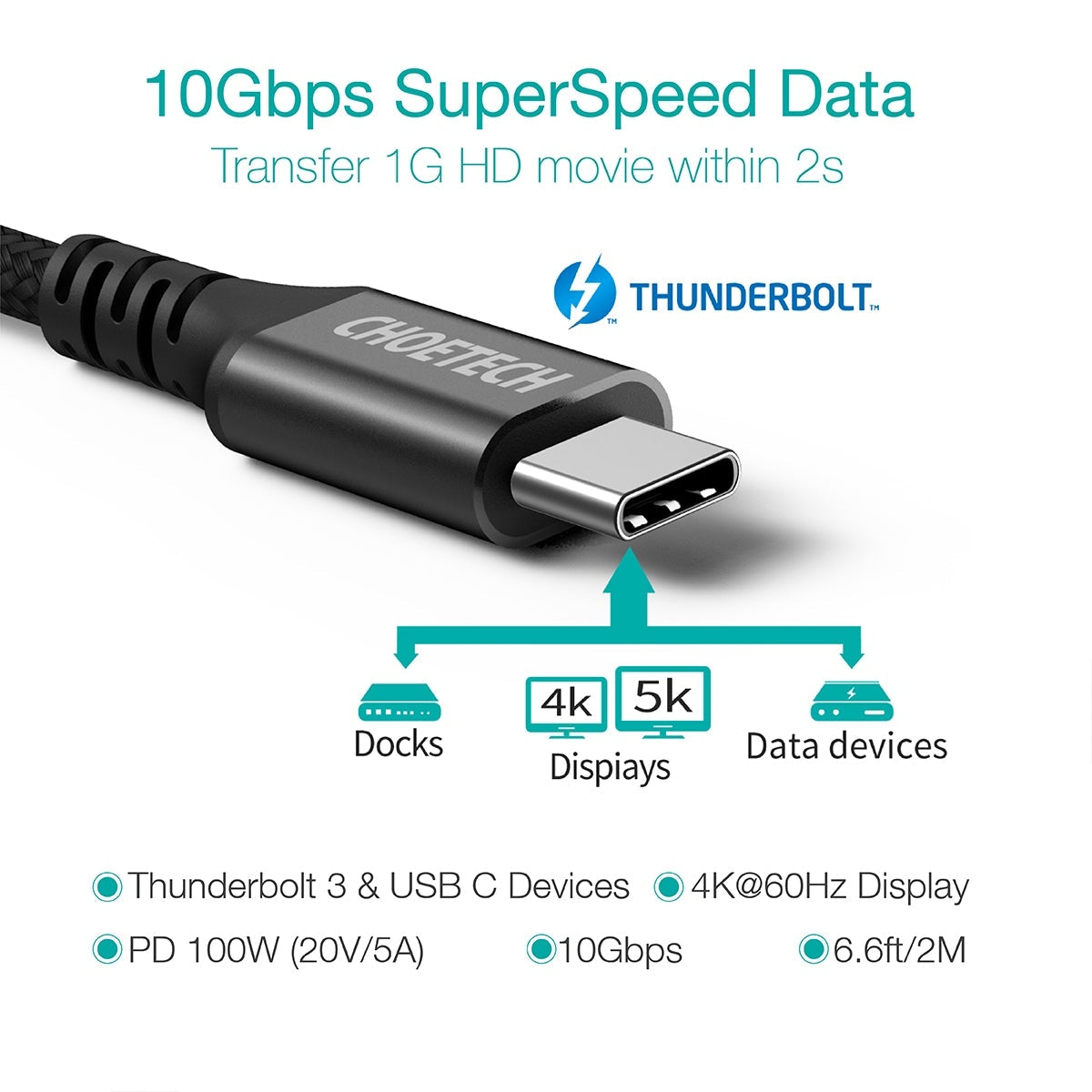 CHOETECH XCC-1007 USB Type-C Braided Fast Charging Cable (20V 5A 2M) V28-ELECHOXCC1007