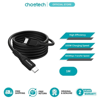 CHOETECH XCC-1008 USB-C-C PD100W M to M Fast charging Cable 1M Black V28-ELECHOXCC1008