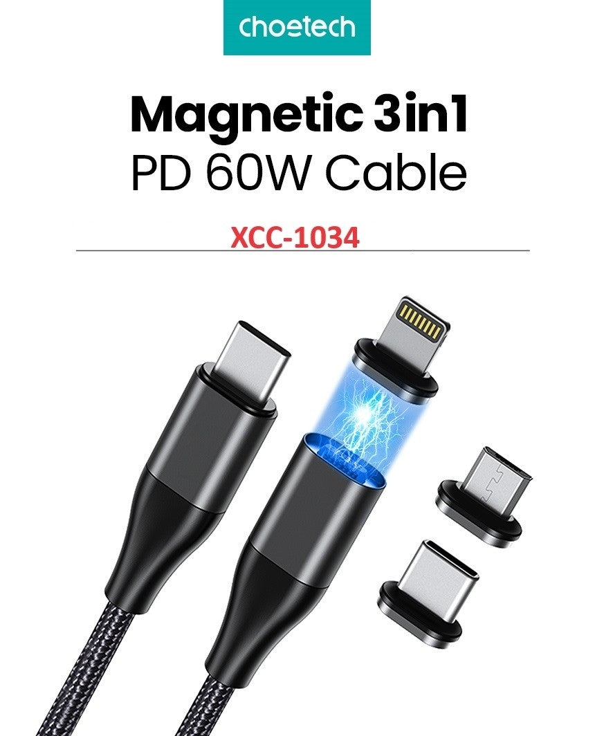 CHOETECH XCC-1034 60W C to C 1M Cable with 3 Replaceable Connecter V28-ELECHOXCC1034