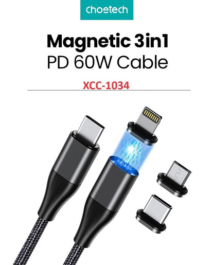 CHOETECH XCC-1034 60W C to C 1M Cable with 3 Replaceable Connecter V28-ELECHOXCC1034