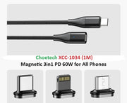 CHOETECH XCC-1034 60W C to C 1M Cable with 3 Replaceable Connecter V28-ELECHOXCC1034