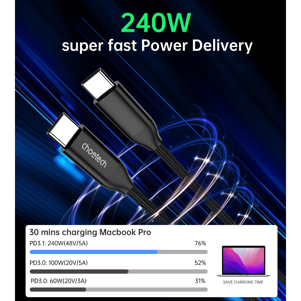 CHOETECH XCC-1035 USB-C M to M PD3.1 240W Super Fast Charging Cable 1M V28-ELECHOXCC1035