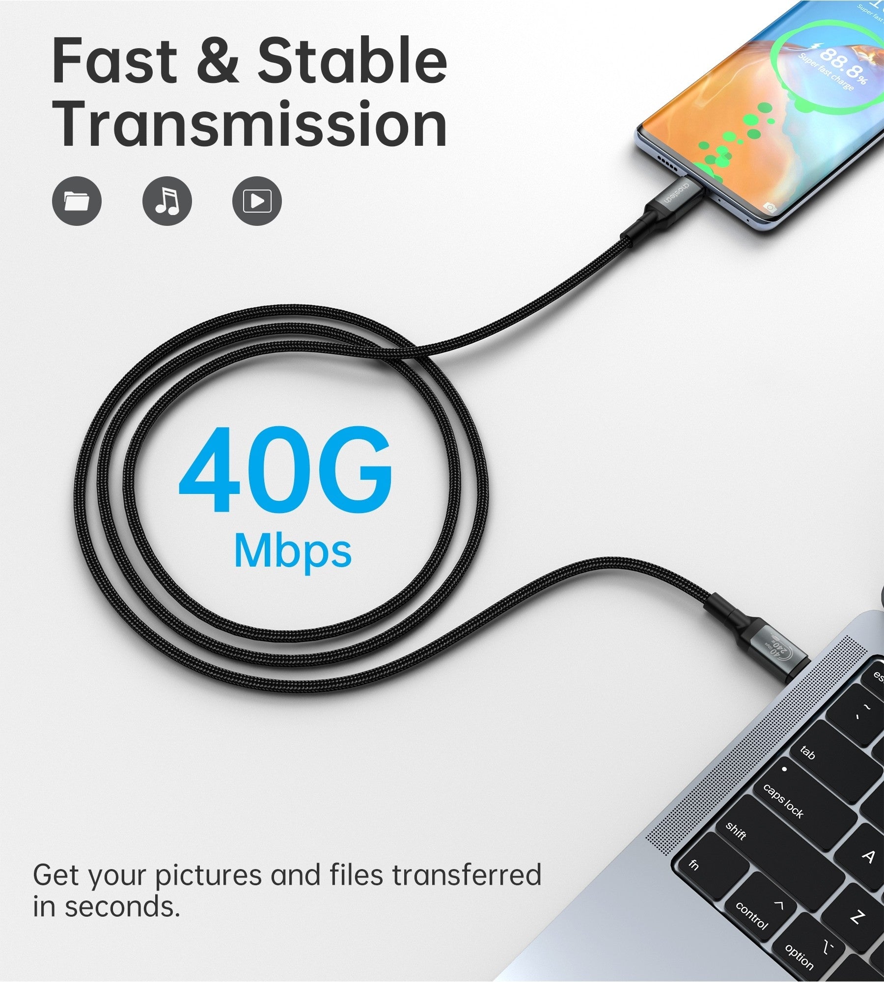 CHOETECH XCC-1040 USB-C M to M 240W Super Fast Speed Gen3 Cable 1.2M V28-ELECHOXCC1040