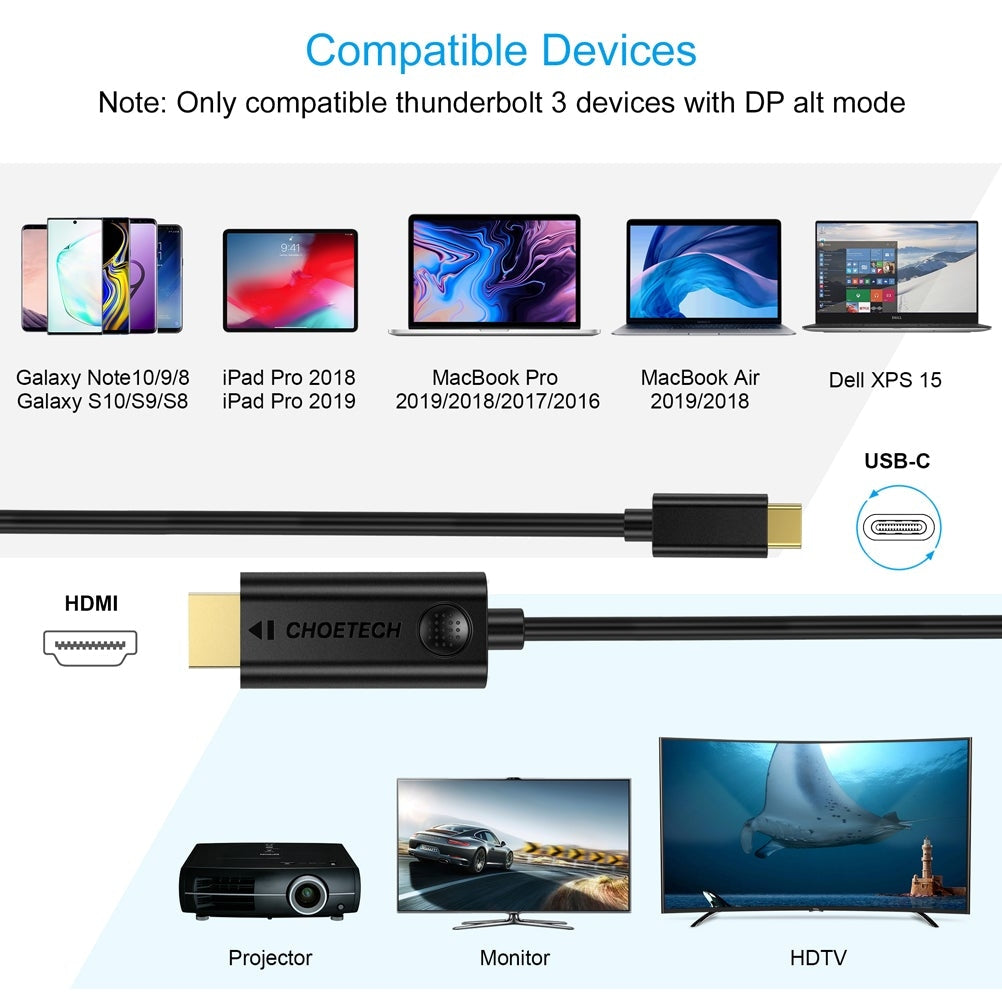 CHOETECH XCH-0030 USB-C To HDMI Cable 3M V28-ELECHOXCH0030