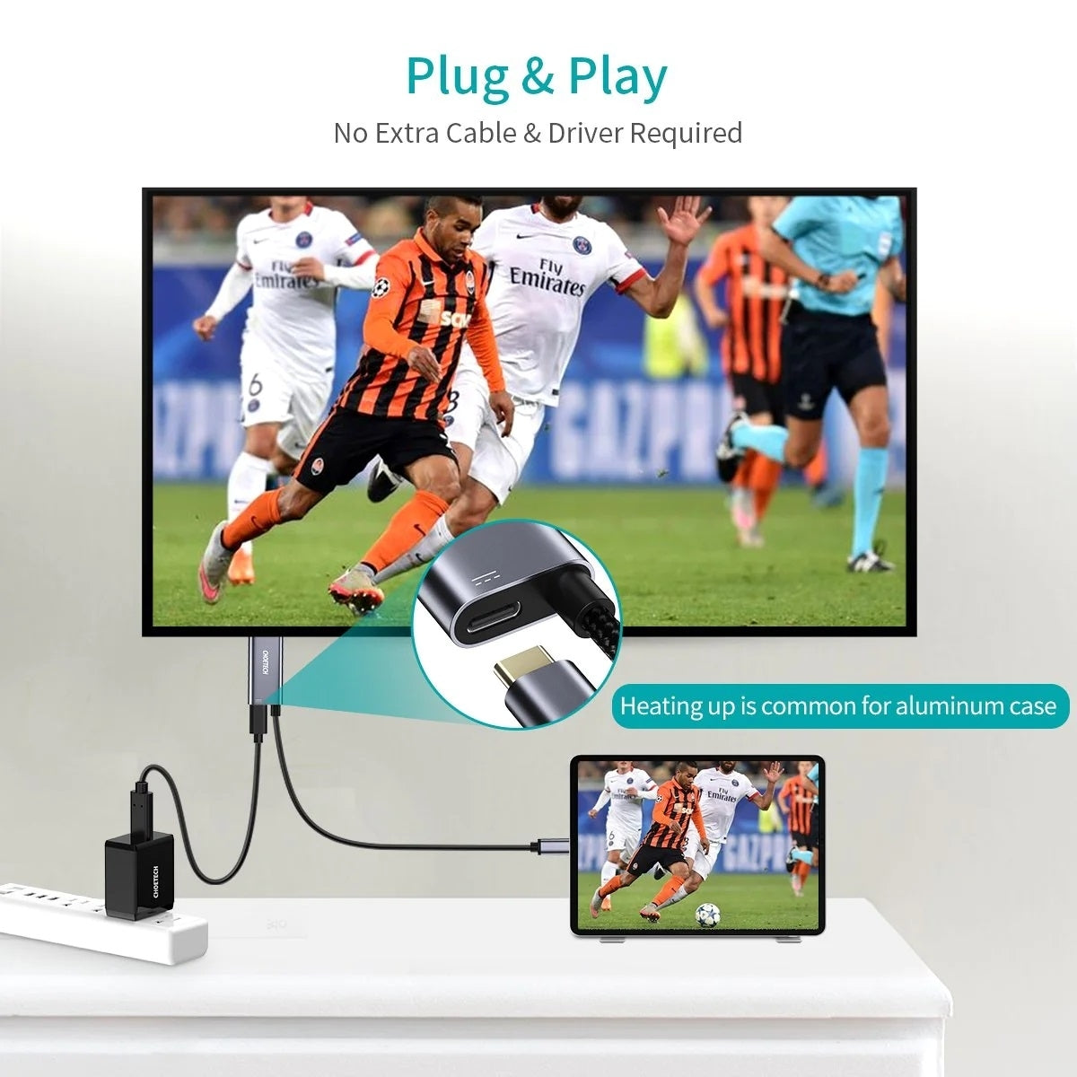 CHOETECH XCH-M180-GY-V2 Unidirectional Adapter USB-C (male) to HDMI 4K 60Hz (male) + PD100W Power Delivery V28-ELECHOXCHM180GYV2