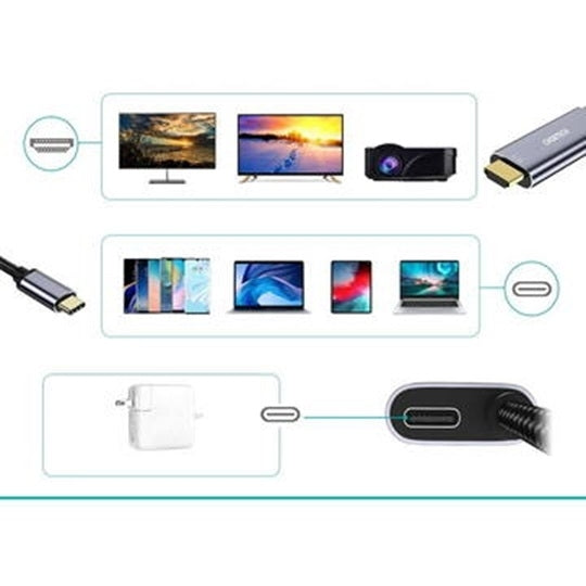 CHOETECH XCH-M180-GY-V2 Unidirectional Adapter USB-C (male) to HDMI 4K 60Hz (male) + PD100W Power Delivery V28-ELECHOXCHM180GYV2
