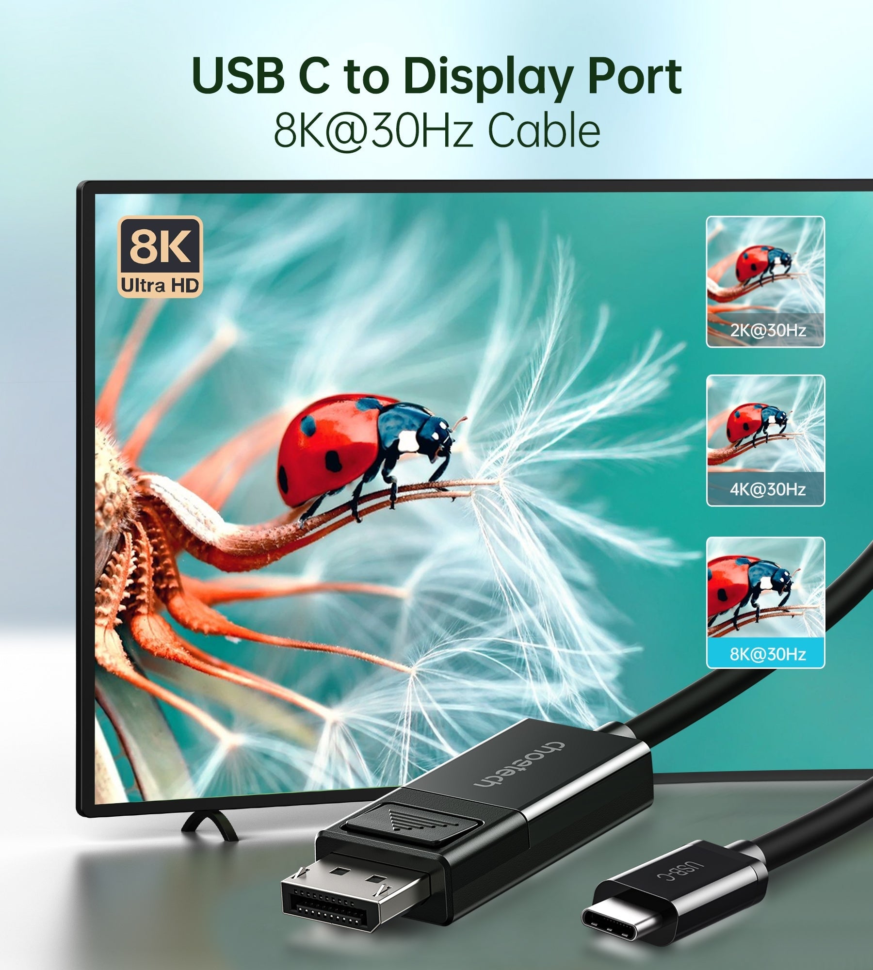 CHOETECH XCP-1803 USB-C To DisplayPort Cable 8K@30Hz 1.8M Two-Way V28-ELECHOXCP1803