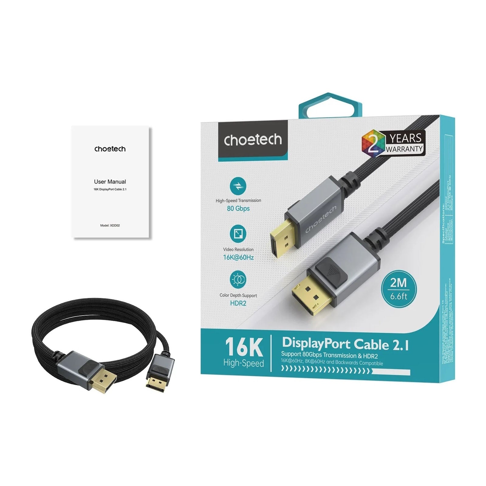 CHOETECH XDD02-3M 16K 60Hz / 8K 240Hz Resolution DP2.1 to DP cable 3M V28-ELECHOXDD02-3M