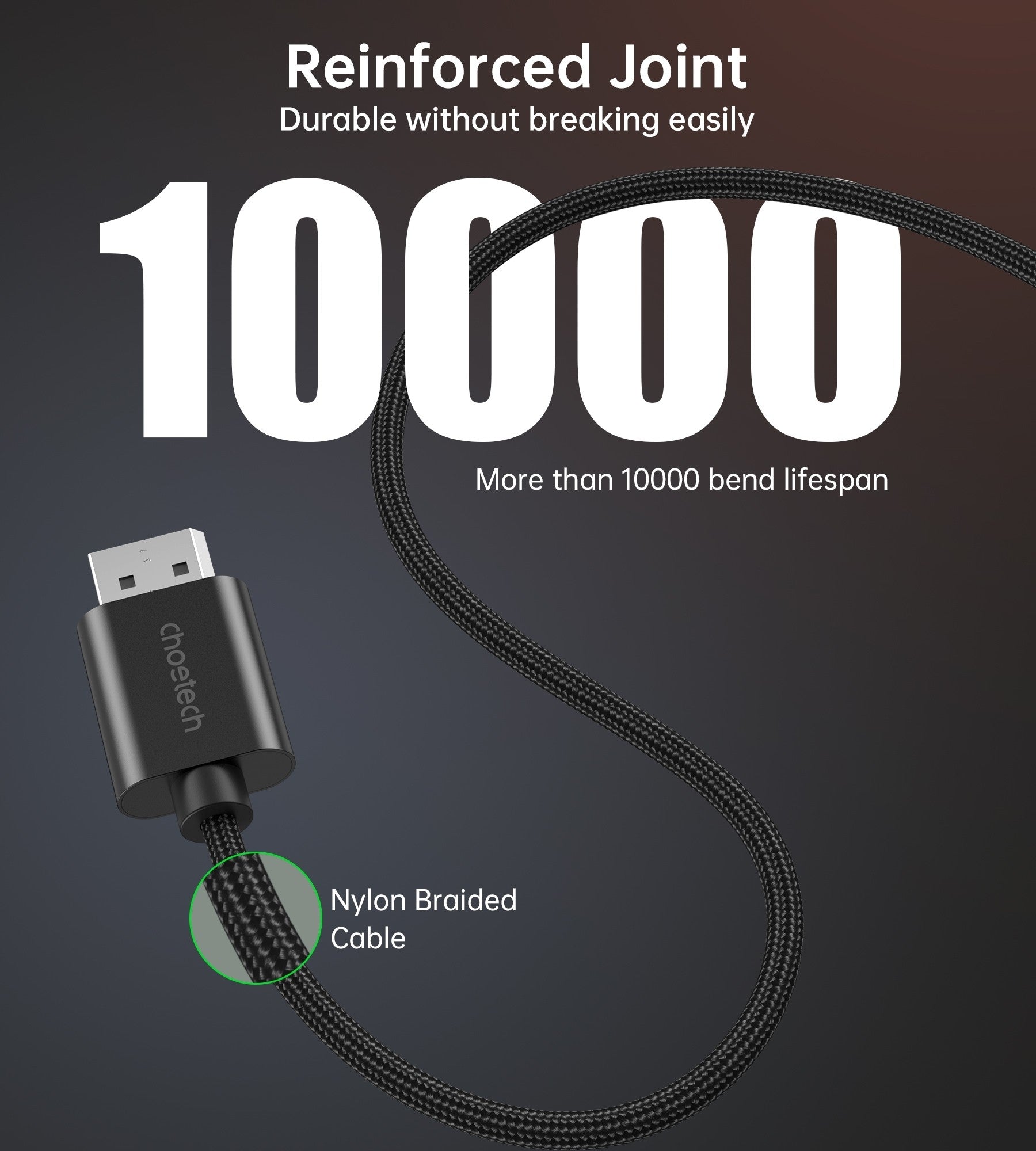 CHOETECH XDH01 4K 60Hz DisplayPort Male to HDMI Male Braided Cable 2M V28-ELECHOXDH01
