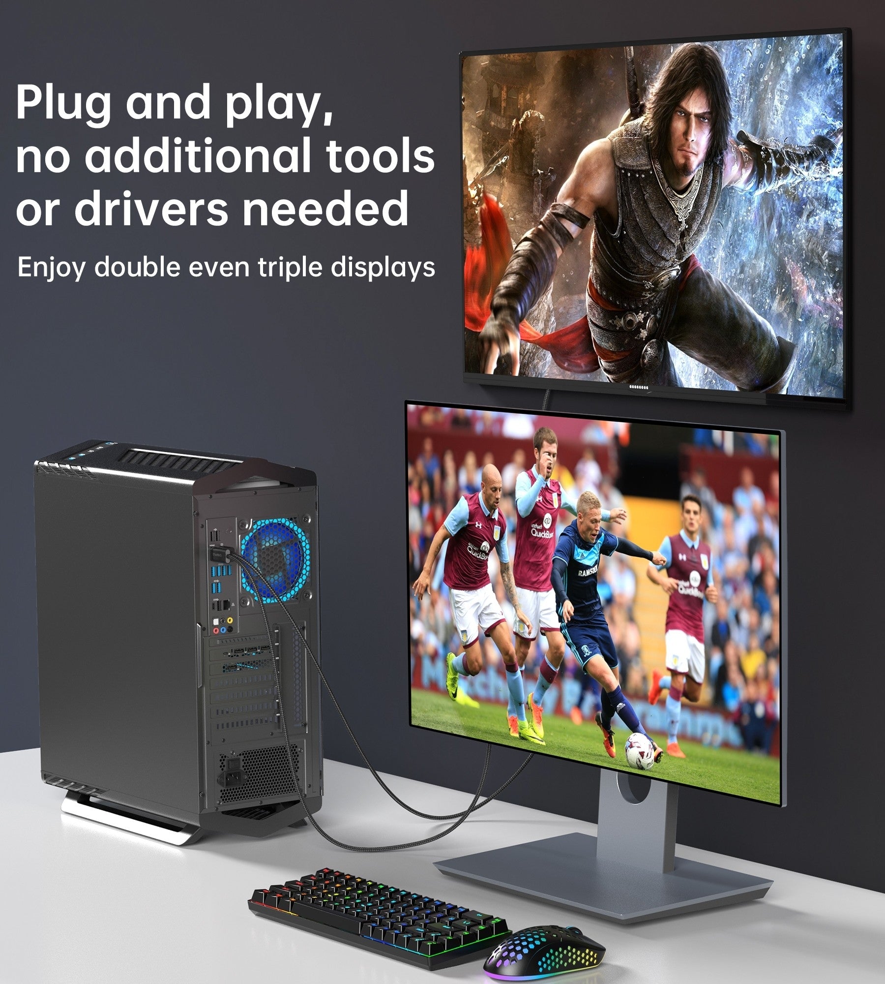 CHOETECH XDH01 4K 60Hz DisplayPort Male to HDMI Male Braided Cable 2M V28-ELECHOXDH01