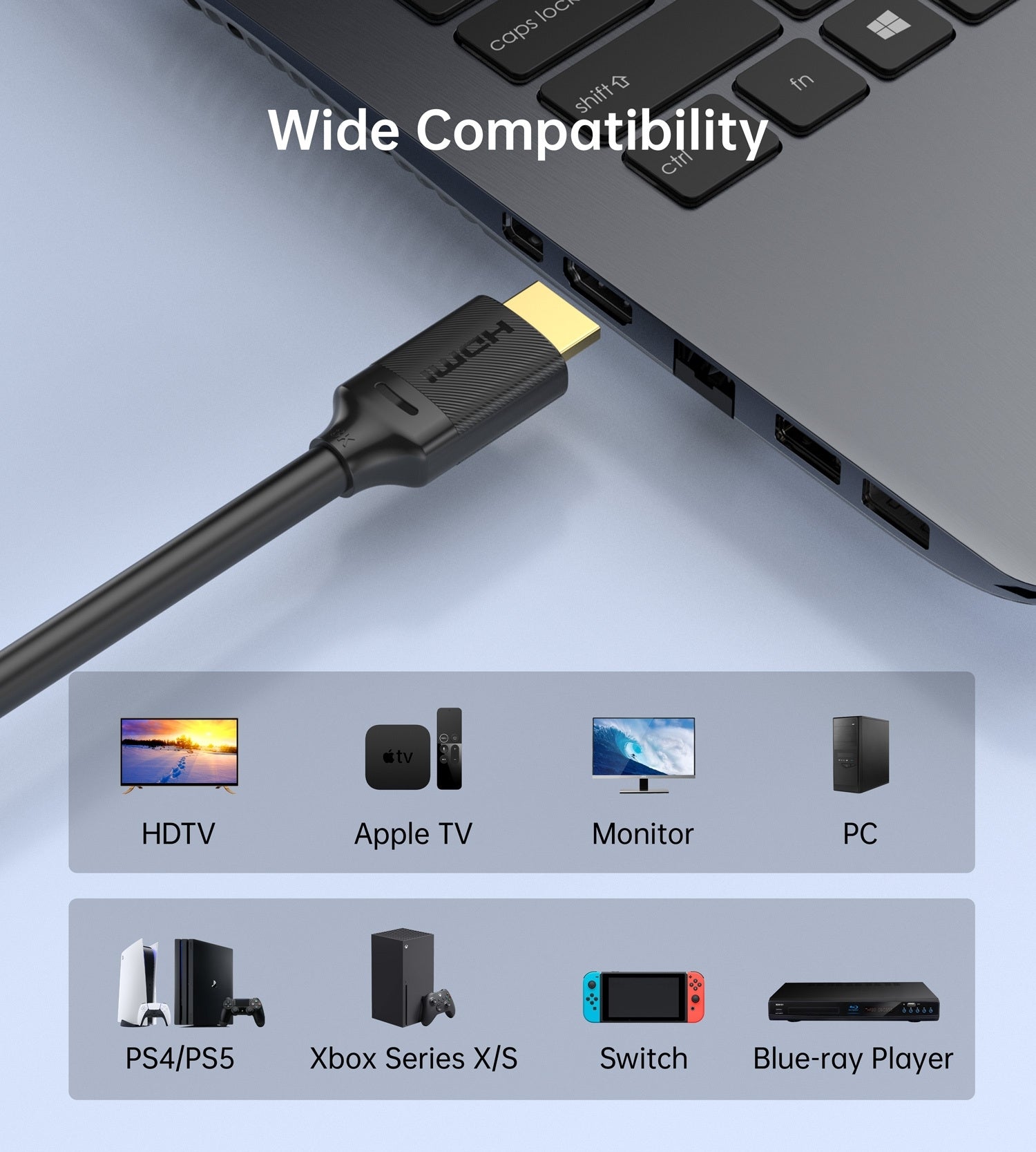 CHOETECH XHH-TP20 8K HDMI 2.1 Cable 8K@60Hz 48Gbps 2M Braided Cable - Black V28-ELECHOXHHTP20