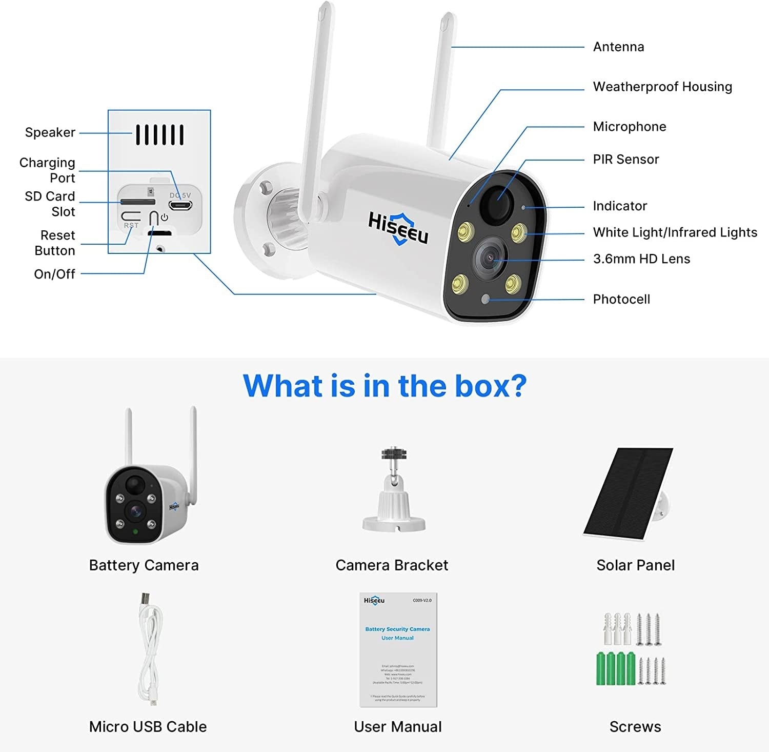 Hiseeu C40 Indoor/Outdoor WiFi Battery Camera With Solar Panel V28-ELEHISC40