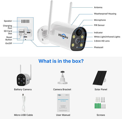 Hiseeu C40 Indoor/Outdoor WiFi Battery Camera With Solar Panel V28-ELEHISC40