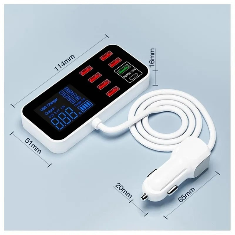 8-Port PD+QC3.0 Car Charger with LED Display V28-ELEINTWLXA9S