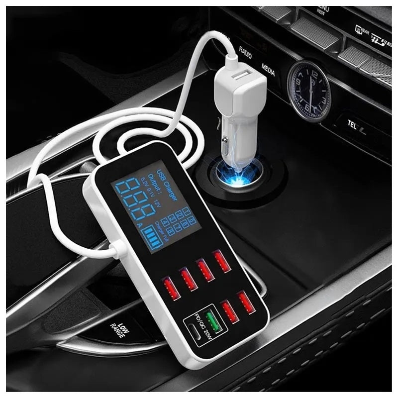 8-Port PD+QC3.0 Car Charger with LED Display V28-ELEINTWLXA9S