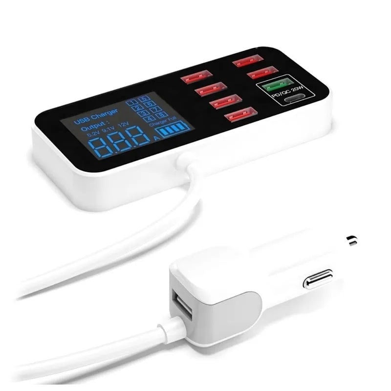 8-Port PD+QC3.0 Car Charger with LED Display V28-ELEINTWLXA9S