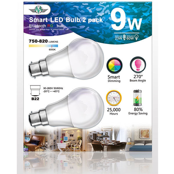 MV SMART BULB 9W B22 TWIN PACK (apple app only ) V28-ELEMVSBBULBB22-1