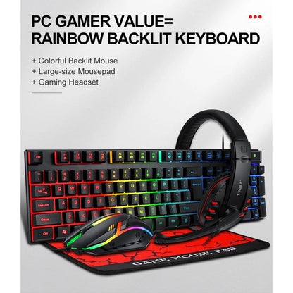 T-Wolf TF800 RGB 4-pcs Gaming Keyboard/Mouse/Headphone/Mouse Pad Kit Set V28-ELETEQTF800