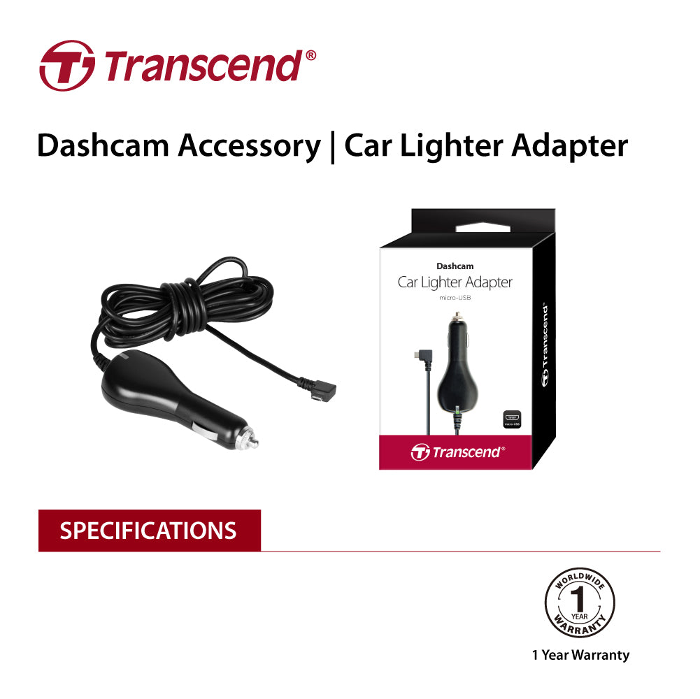 TRANSCEND TS-DPL2 Car Lighter Adapter for DrivePro, Micro-B (For DP230 / DP130 / DP110) V28-ELETRATSDPL2
