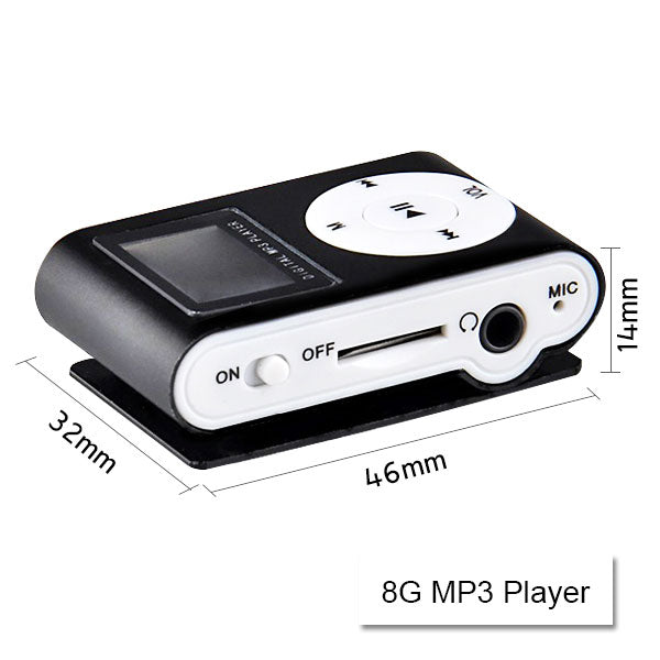 Mini Clip 8G MP3 Music Player With USB Cable & Earphone Black V28-ELEVMXMP38GBBK