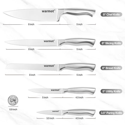 Warmot 5-Piece Ultra Sharp High Carbon Stainless Steel Chefs Kitchen Knife Set with Gift Box (750C) V28-ELEWMT750C